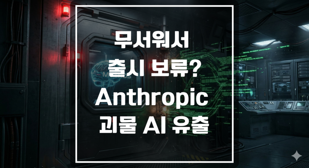 Anthropic 새 AI 모델 유출 사태를 상징하는, 강철 금고 안에 보관된 첨단 AI 두뇌와 사이버 해킹 공격 3D 일러스트